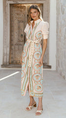 Magnolia Midi Dress - Acacia Palm Cream