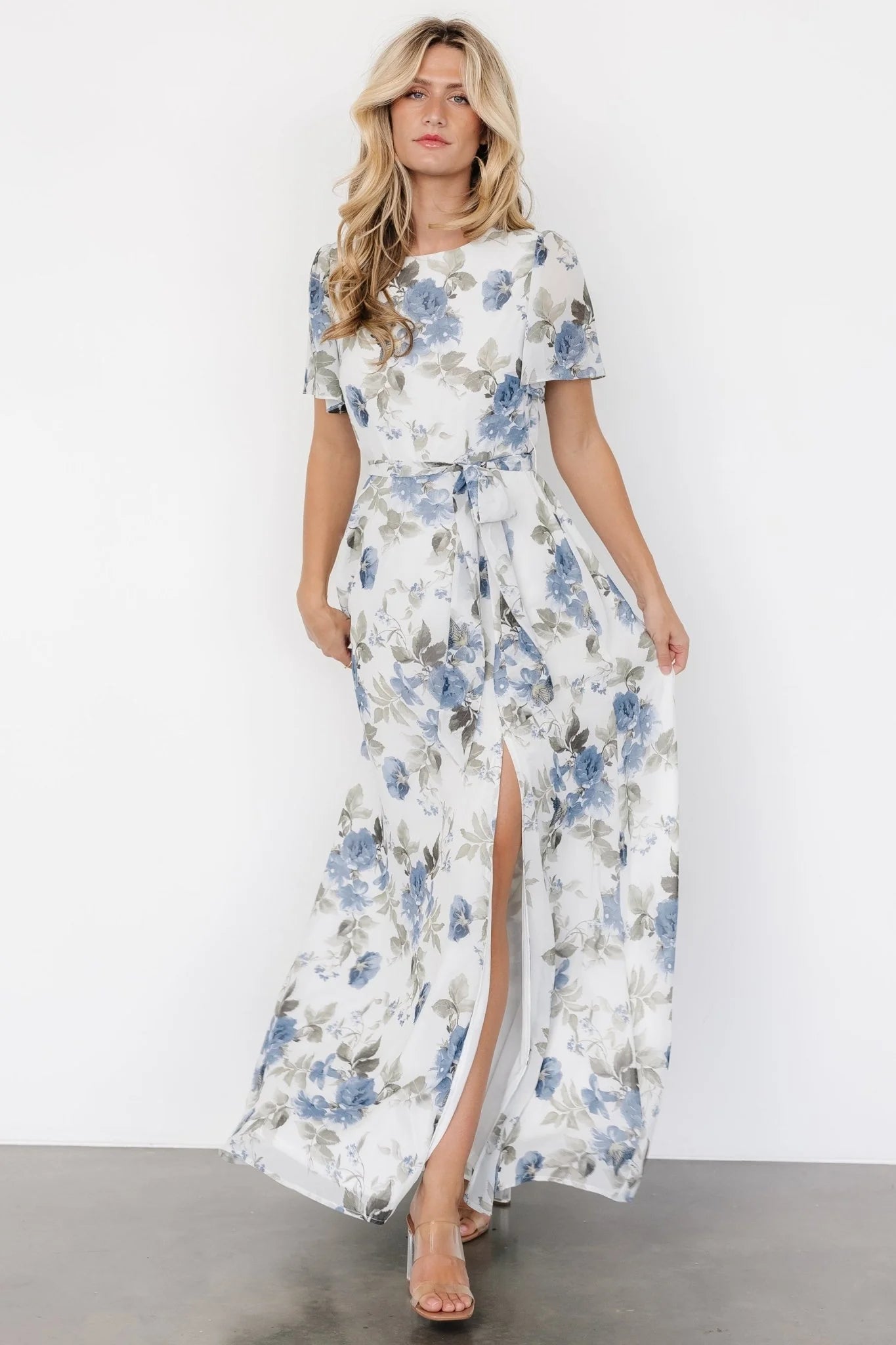Naomi Short Sleeve Maxi Dress | Dusty Blue Floral