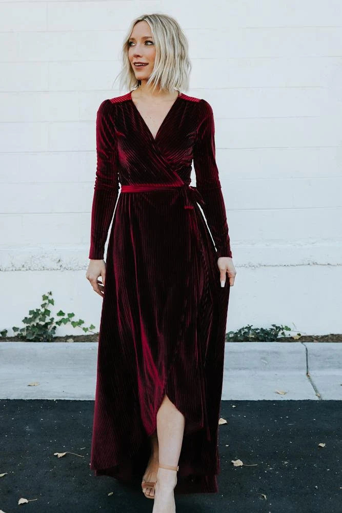 Jada Ribbed Velvet Wrap Dress | Mulberry