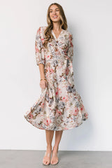 Fiorina Wrap Midi Dress | Ivory Multi Floral