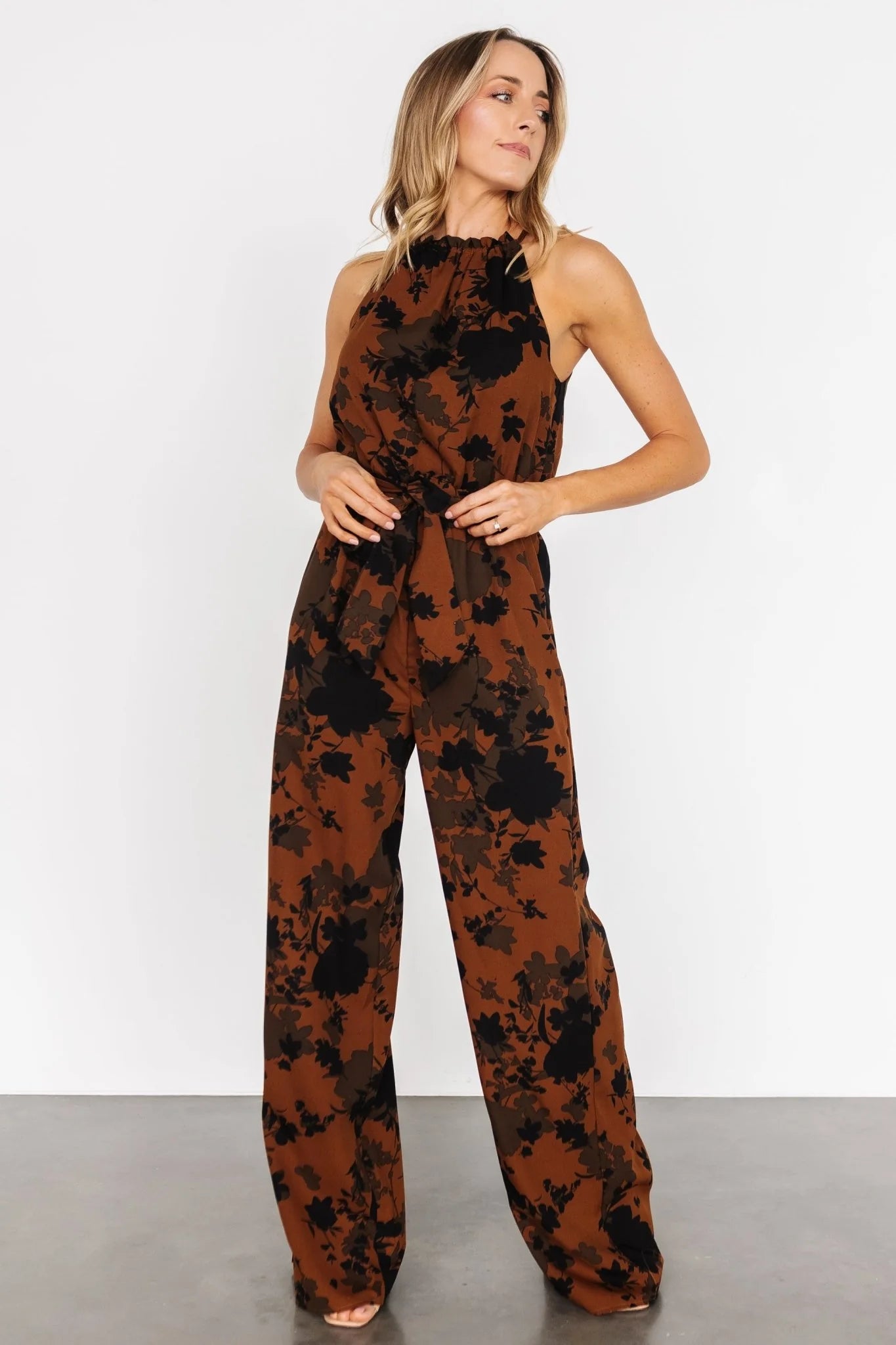 Alameda Halter Jumpsuit | Espresso Print