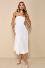 Perfectly Stunning Ivory Jacquard Strapless Midi Dress