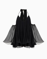 Bell Sleeve Off-Shoulder Chocker A-line Frill Mini Dress