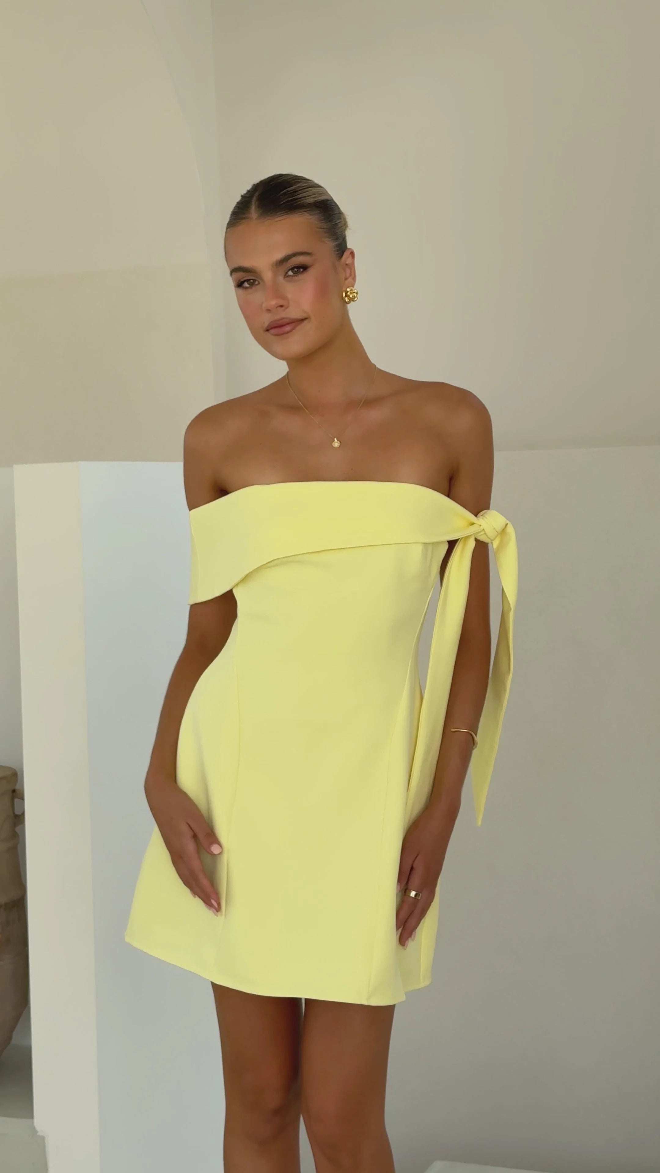 Halen Off Shoulder Mini Dress - Lemon