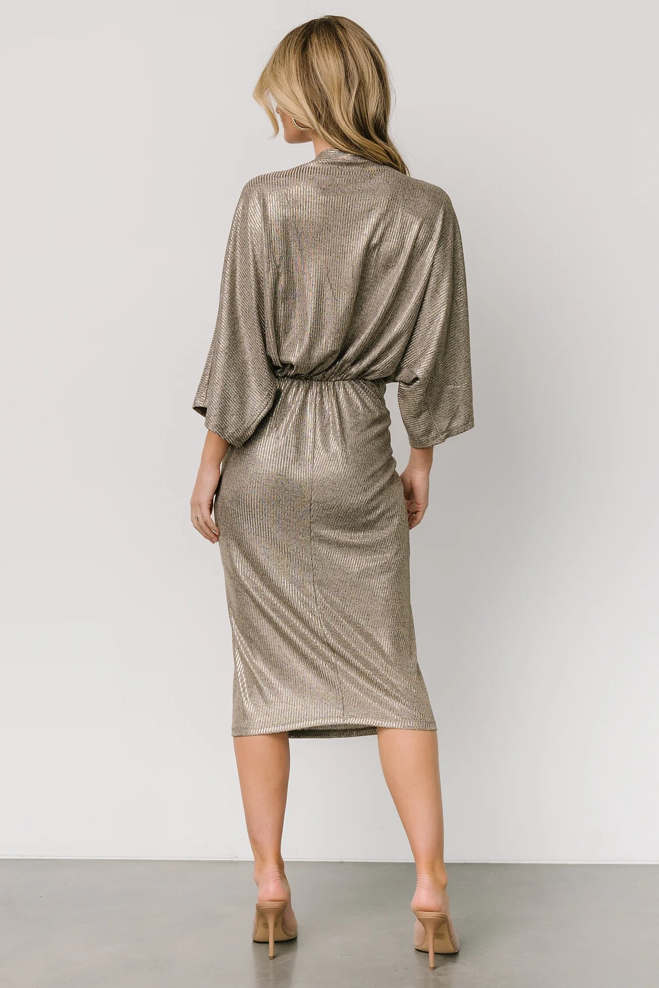 Ciara Ruched Midi Dress | Silver Metallic