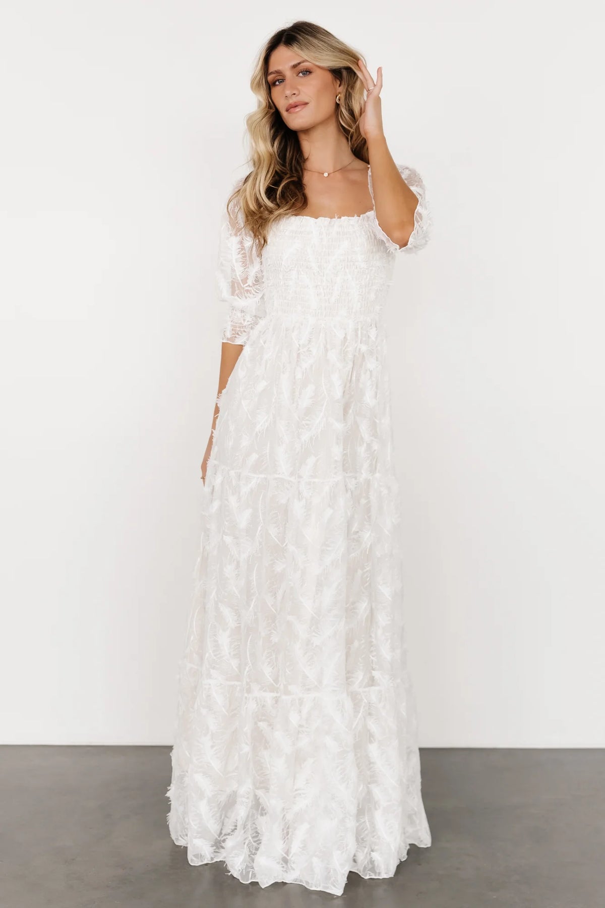 Paloma Smocked Feather Maxi Dress | Off White