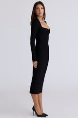 The Naomi-Black Long Sleeve Stretch Bandage Midi Dress