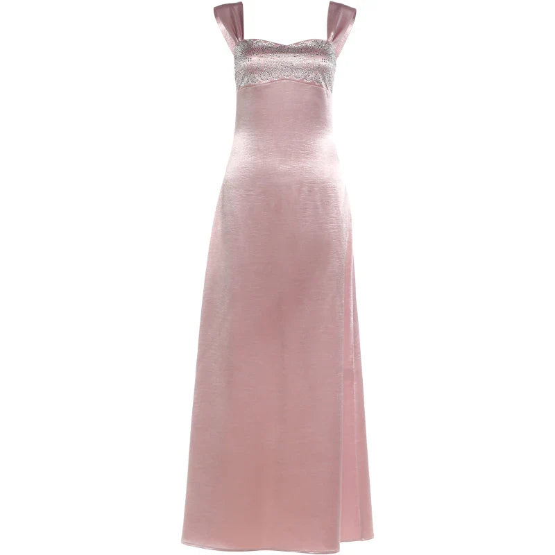 Stain Strap Patchwork Solid Maxi Dress