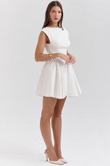 Enchant-White Open Back Mini Dress