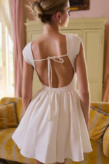 Enchant-White Open Back Mini Dress