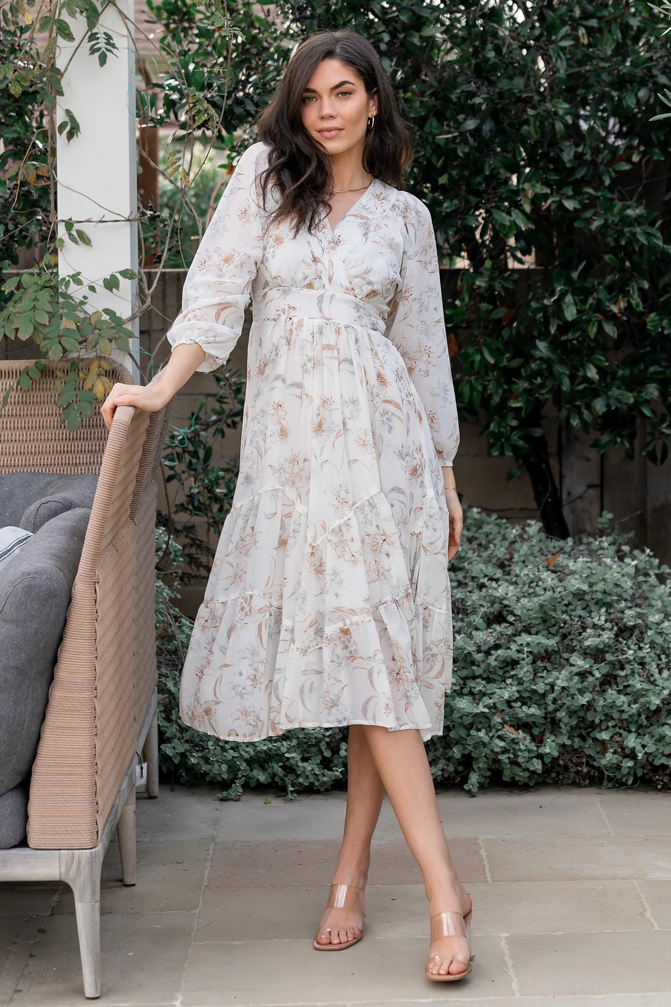 Raven Midi Dress | Off White Floral