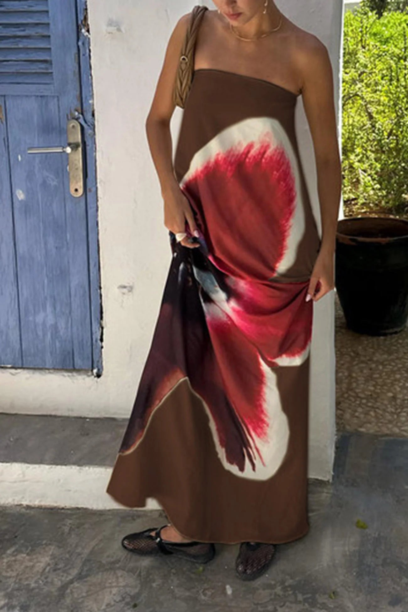 Floral Print Backless Maxi Dress