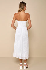 Perfectly Stunning Ivory Jacquard Strapless Midi Dress
