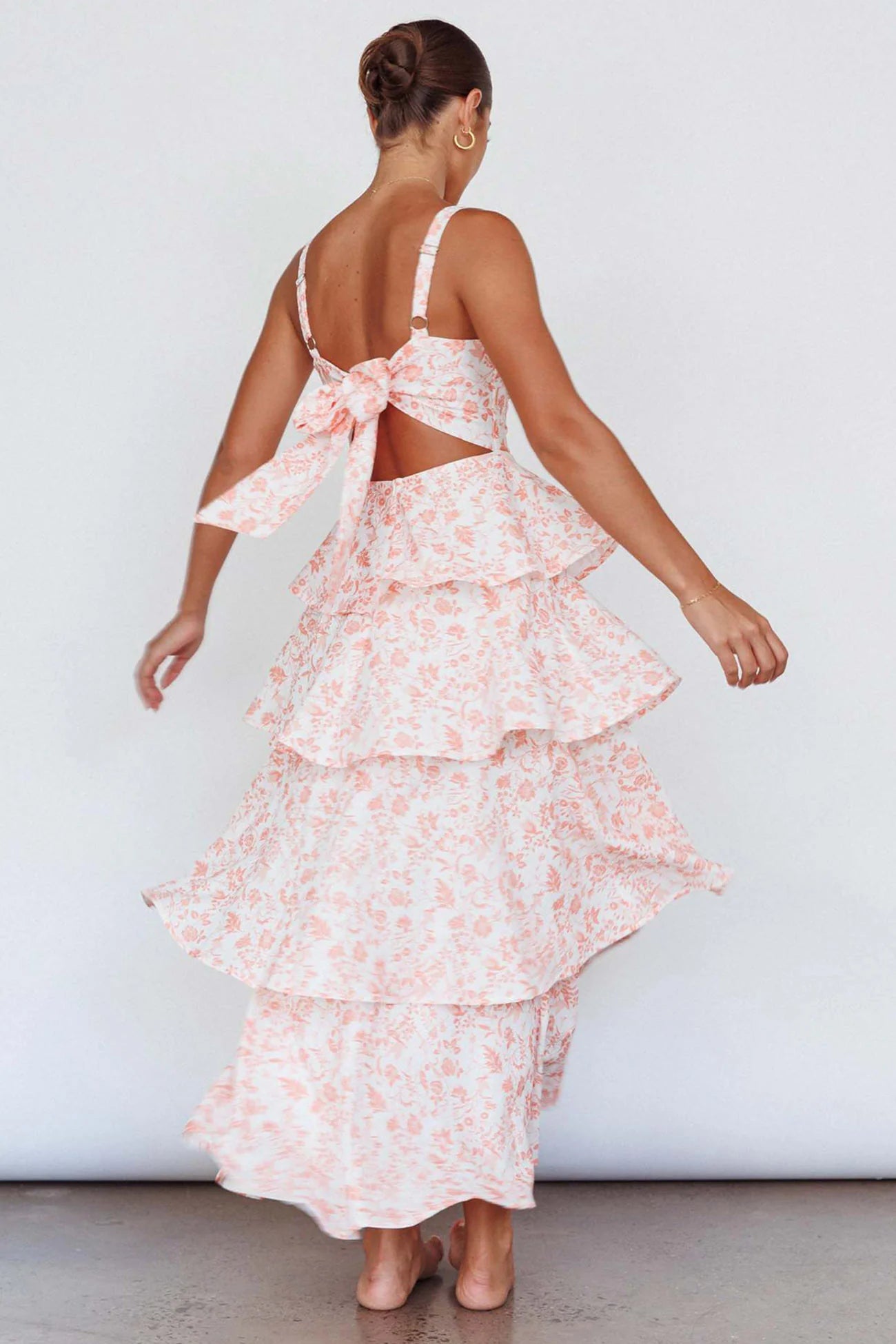 Floral Print Tie-up Tiered Midi Dress