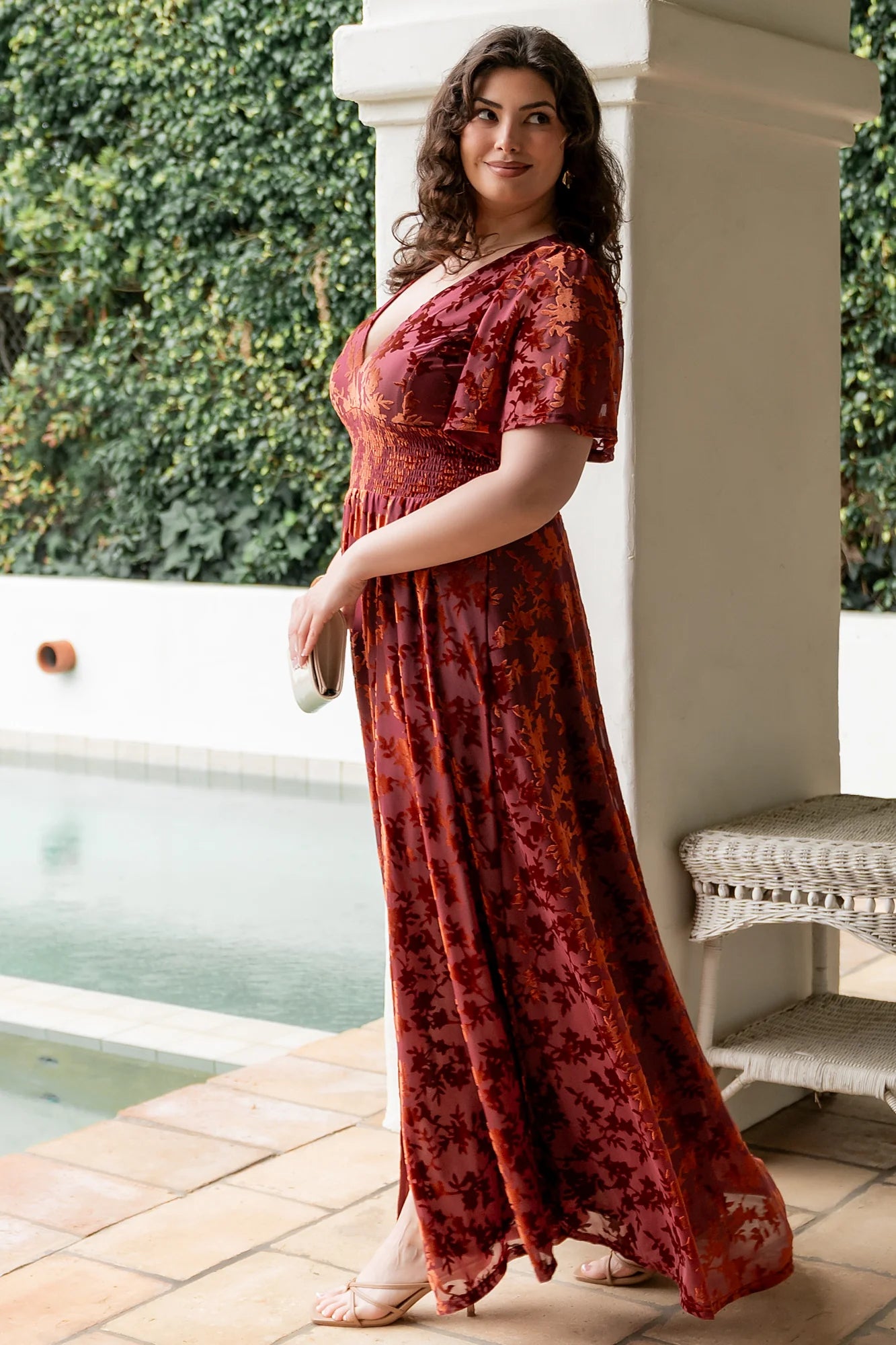 Veronica Velvet Maxi Dress | Rust