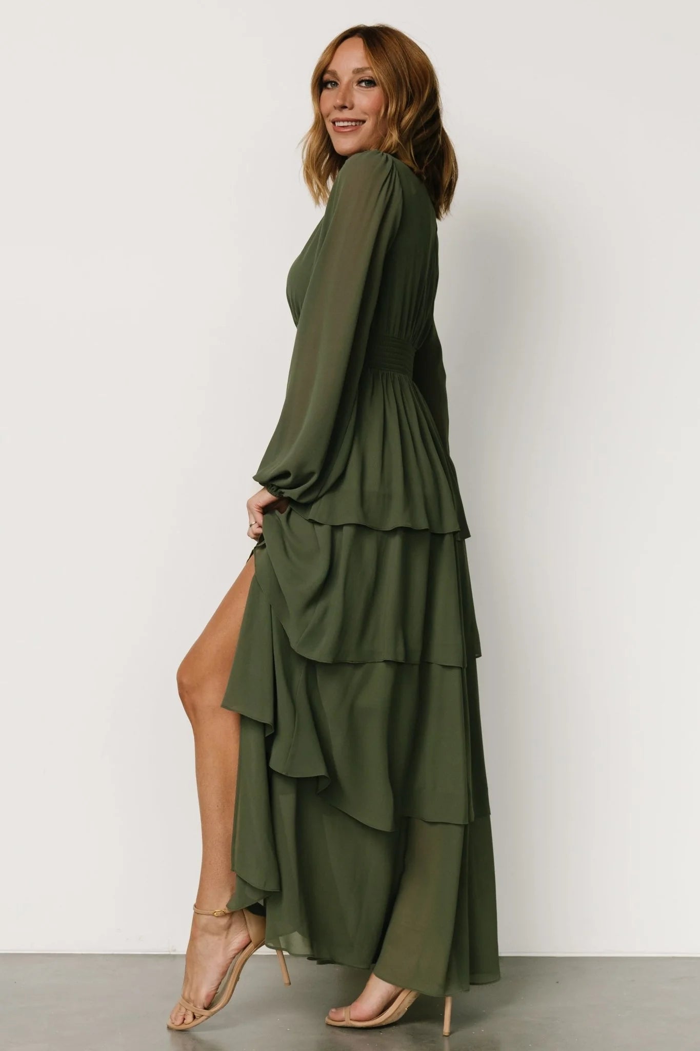 Mariella Tiered Maxi Dress | Dark Sage