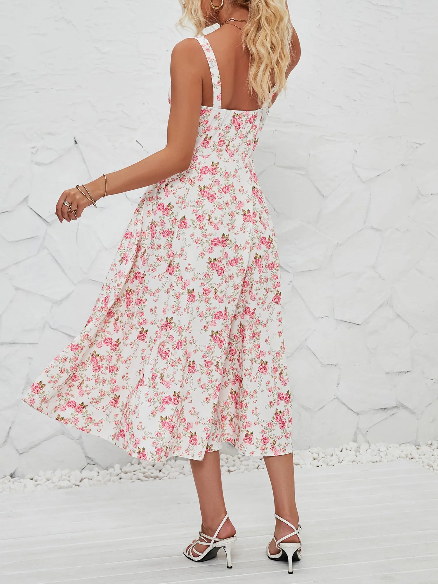 Floral Sleeveless Lace-Up Side Slit Dress Sundress