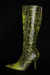 Royale-Green Print Knee High Boots - SALE
