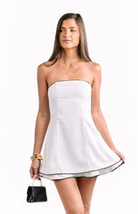 Scott White and Black Contrast Strapless Mini Dress