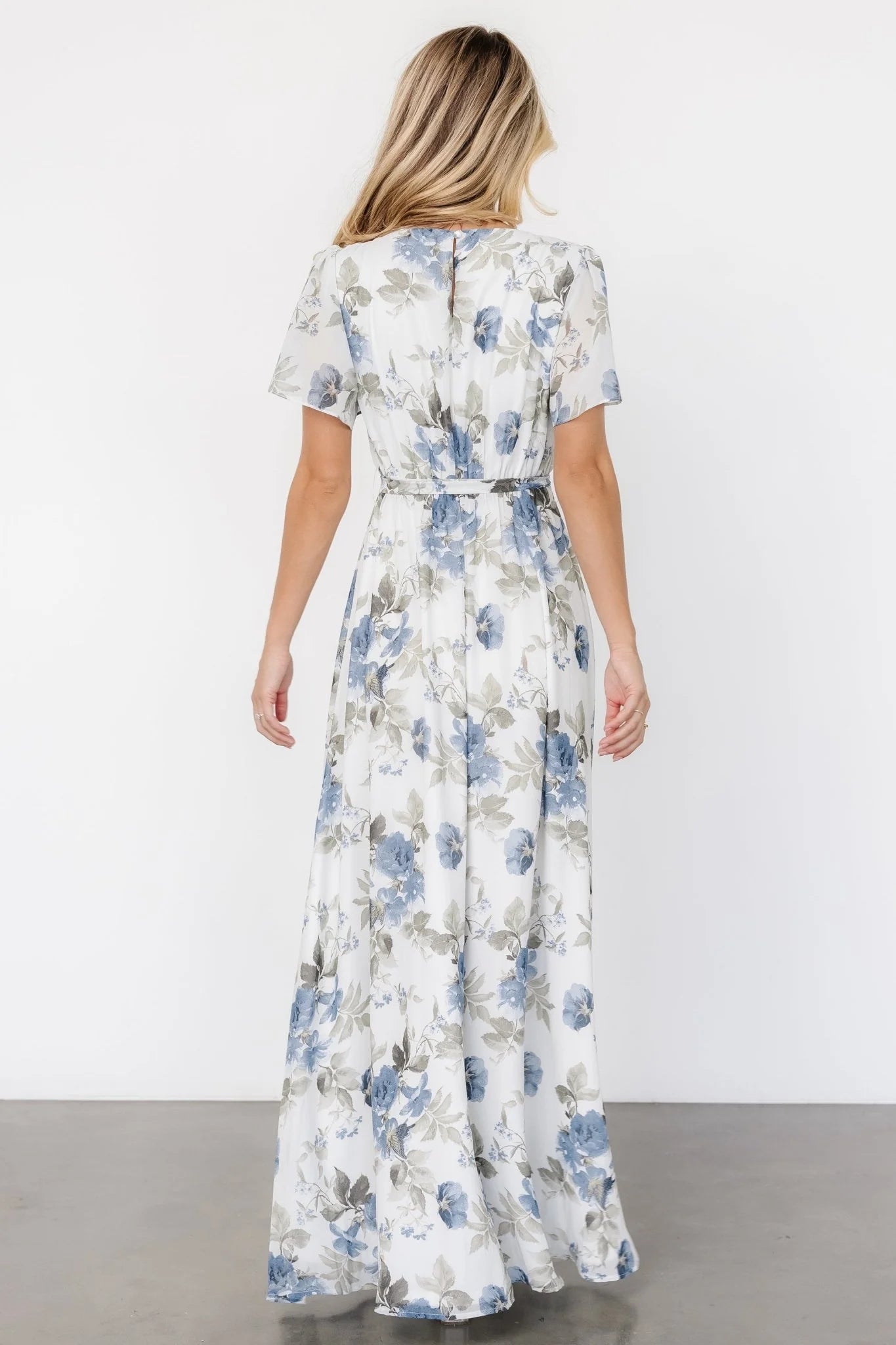 Naomi Short Sleeve Maxi Dress | Dusty Blue Floral