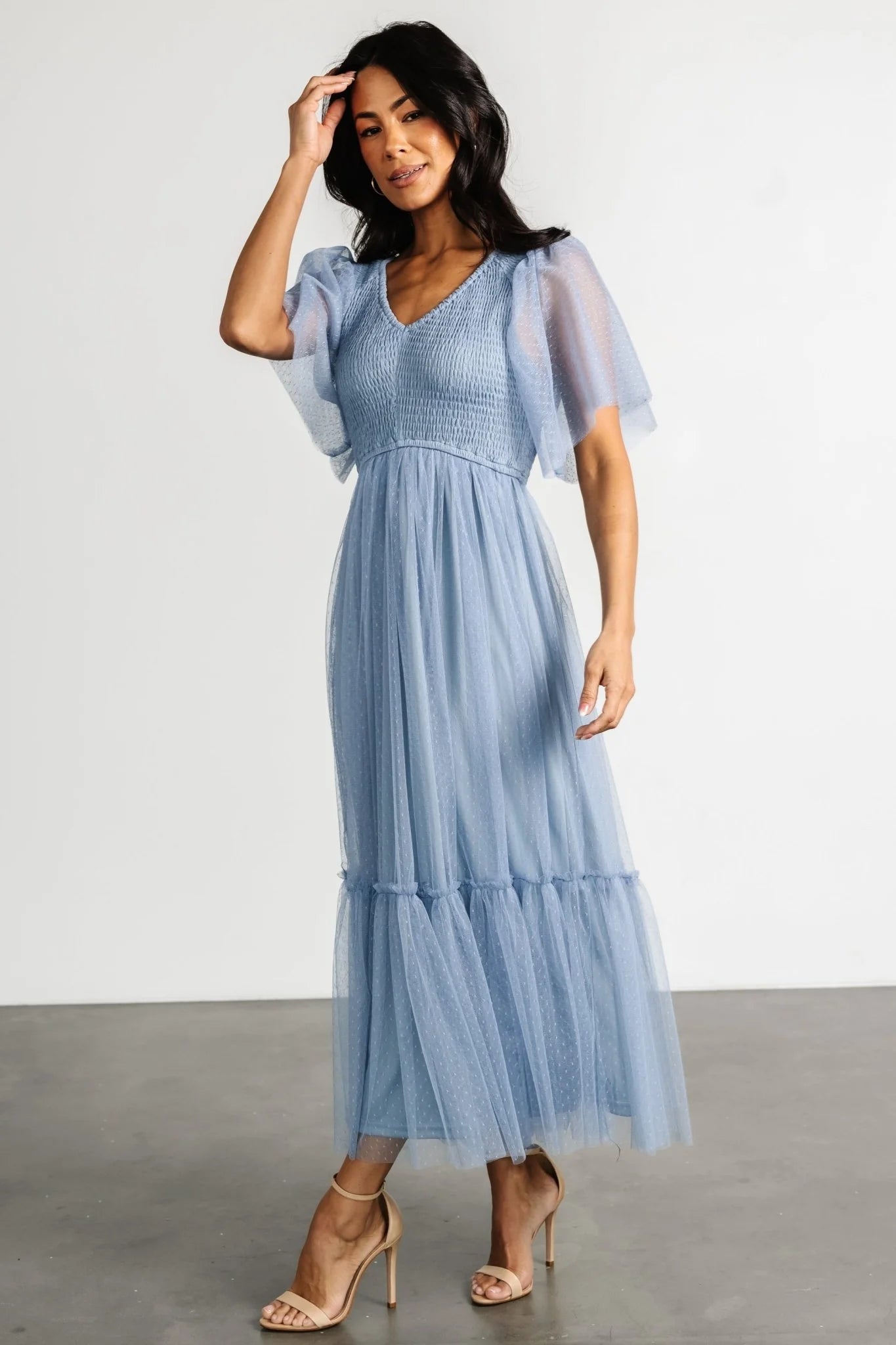 Martha Smocked Tulle Dress | Dusty Blue