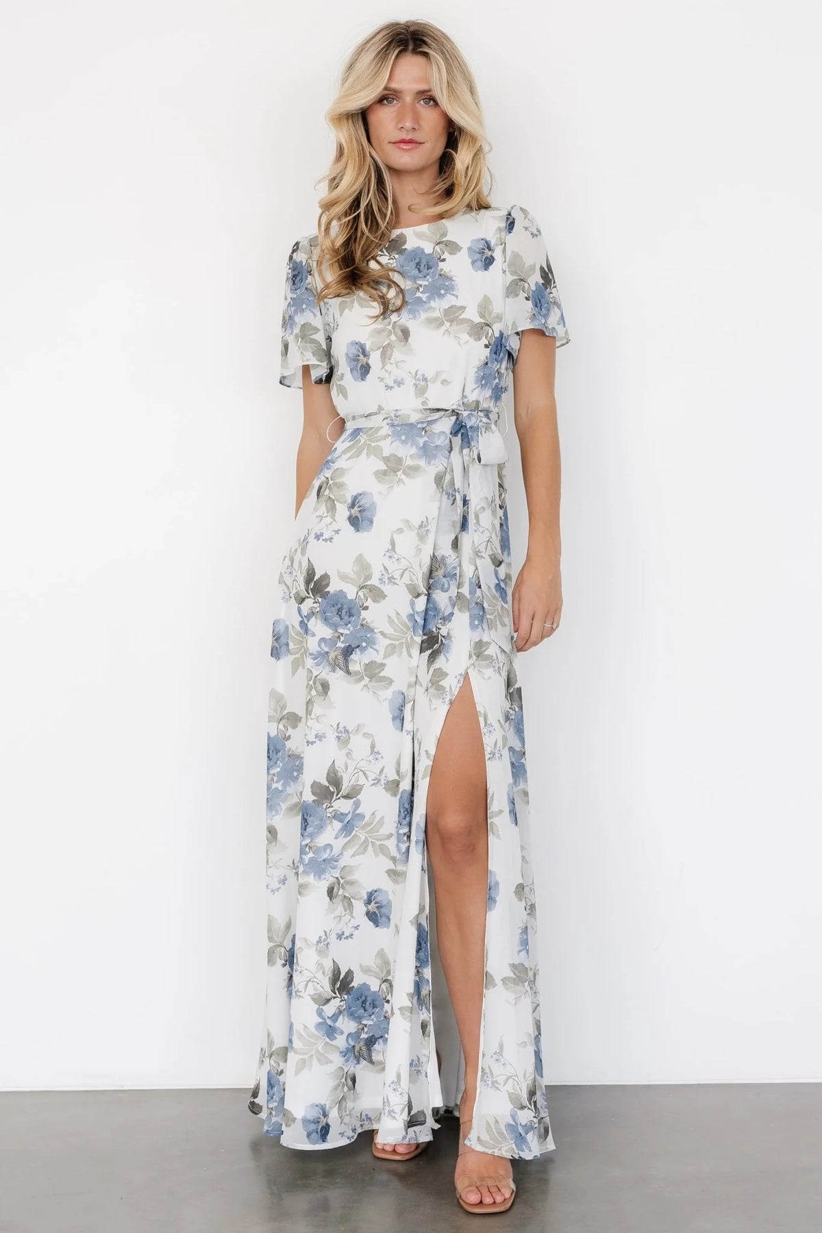 Naomi Short Sleeve Maxi Dress | Dusty Blue Floral