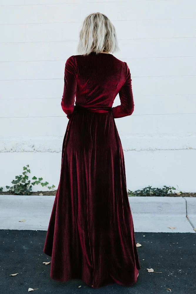 Jada Ribbed Velvet Wrap Dress | Mulberry