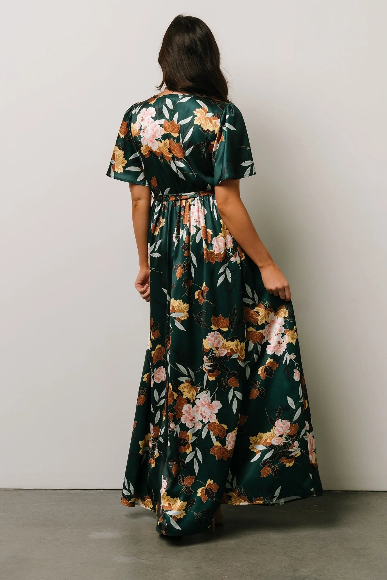 Sicily Satin Maxi Dress | Dark Green Floral