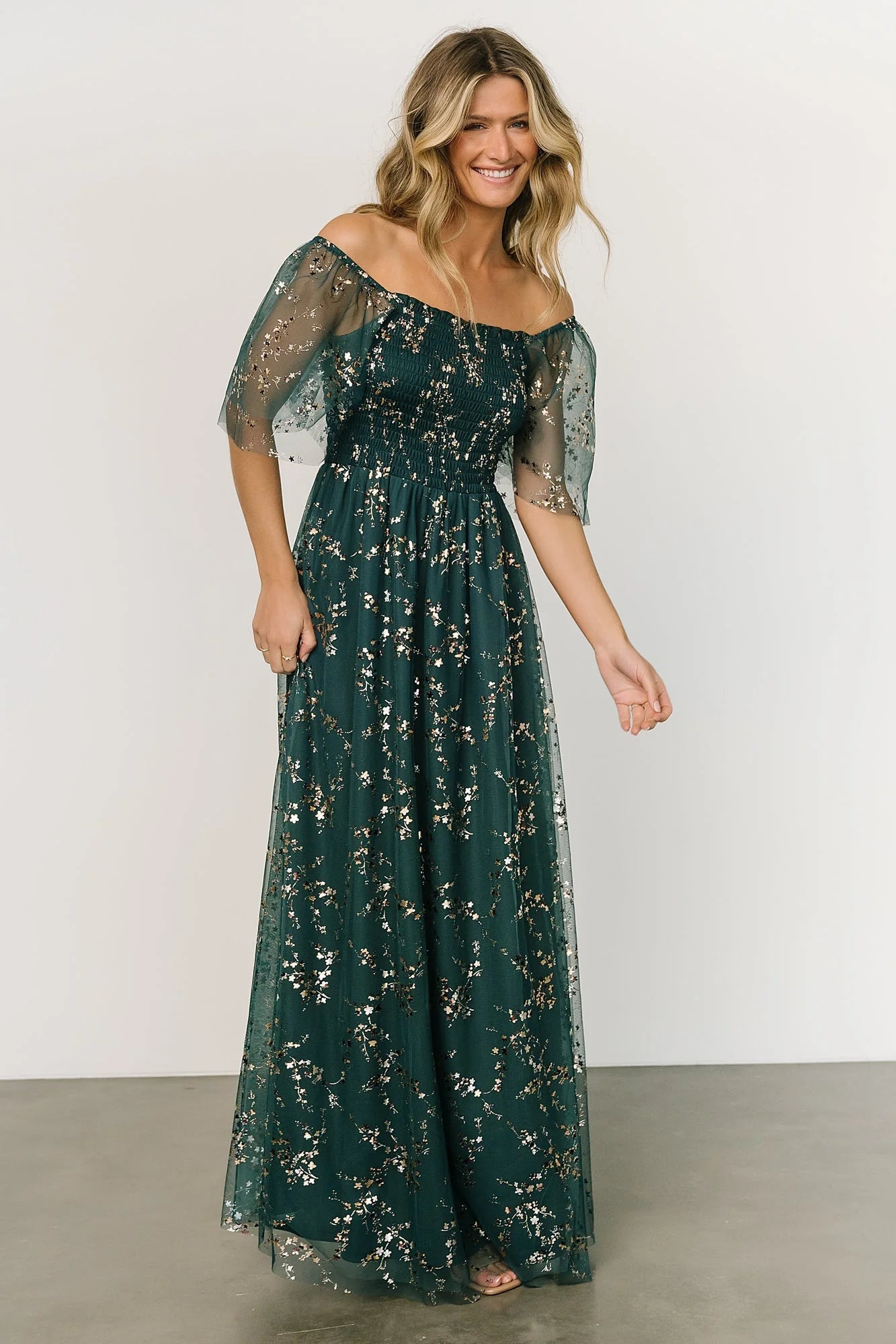 Cassandra Tulle Maxi Dress | Green + Gold