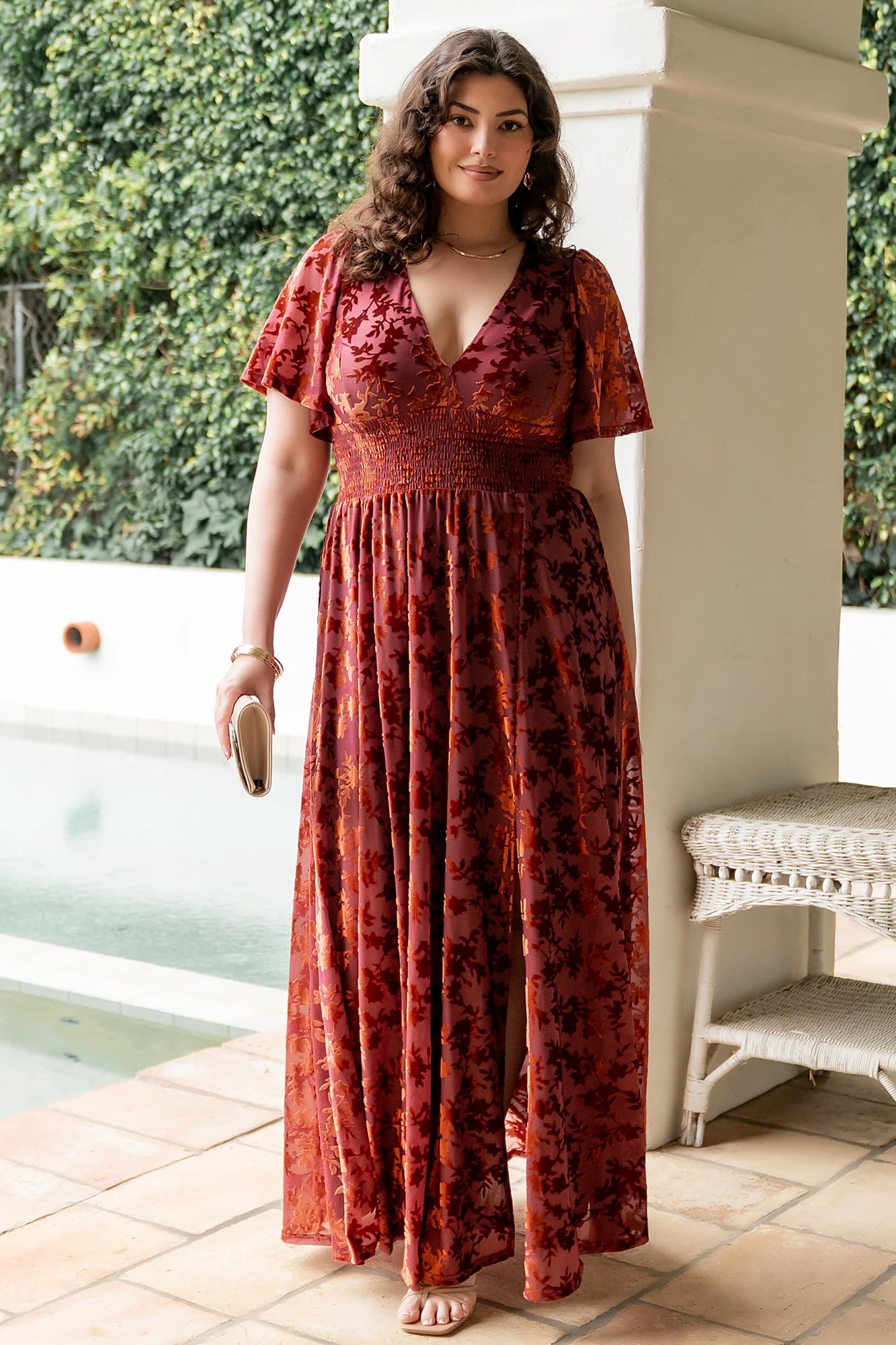 Veronica Velvet Maxi Dress | Rust