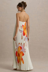 Bergamot | Orange Floral Satin Sweetheart Maxi Dress